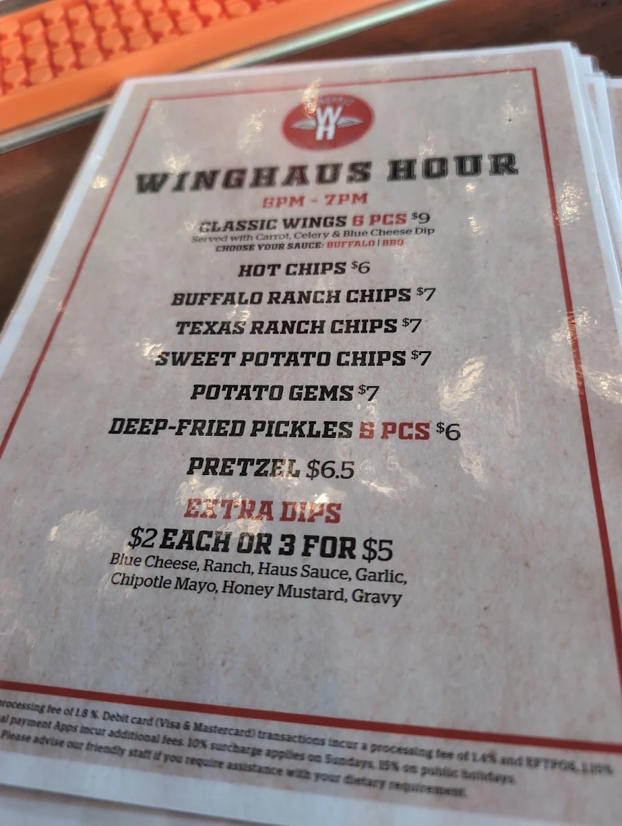 Menu, Winghaus Barangaroo