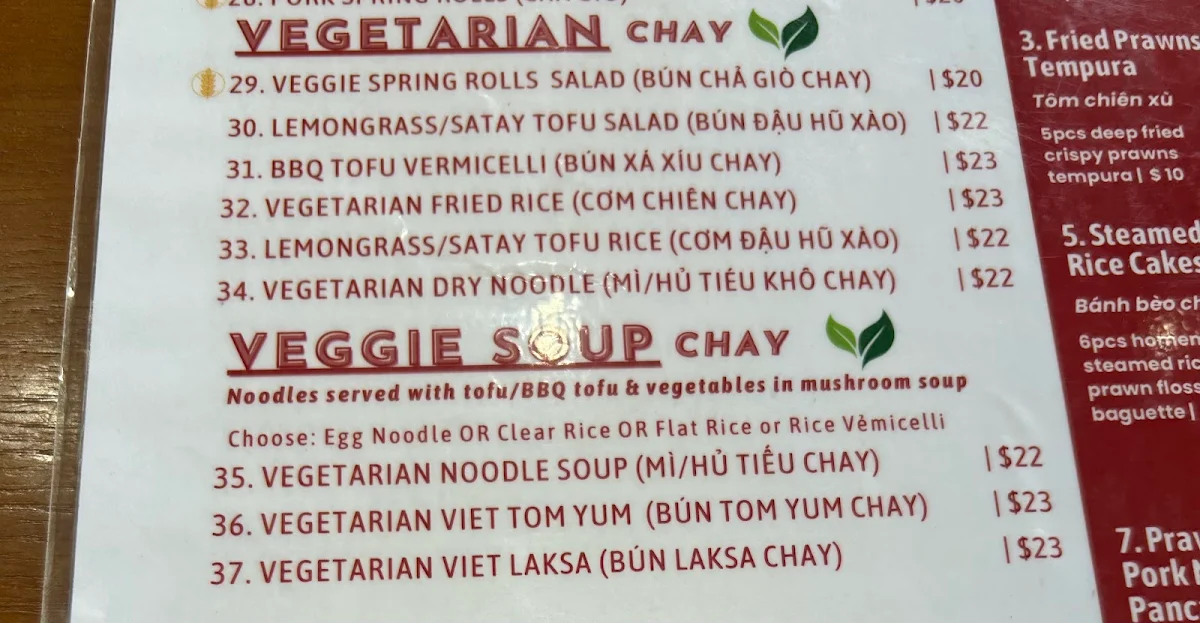 Menu, That Viet Place