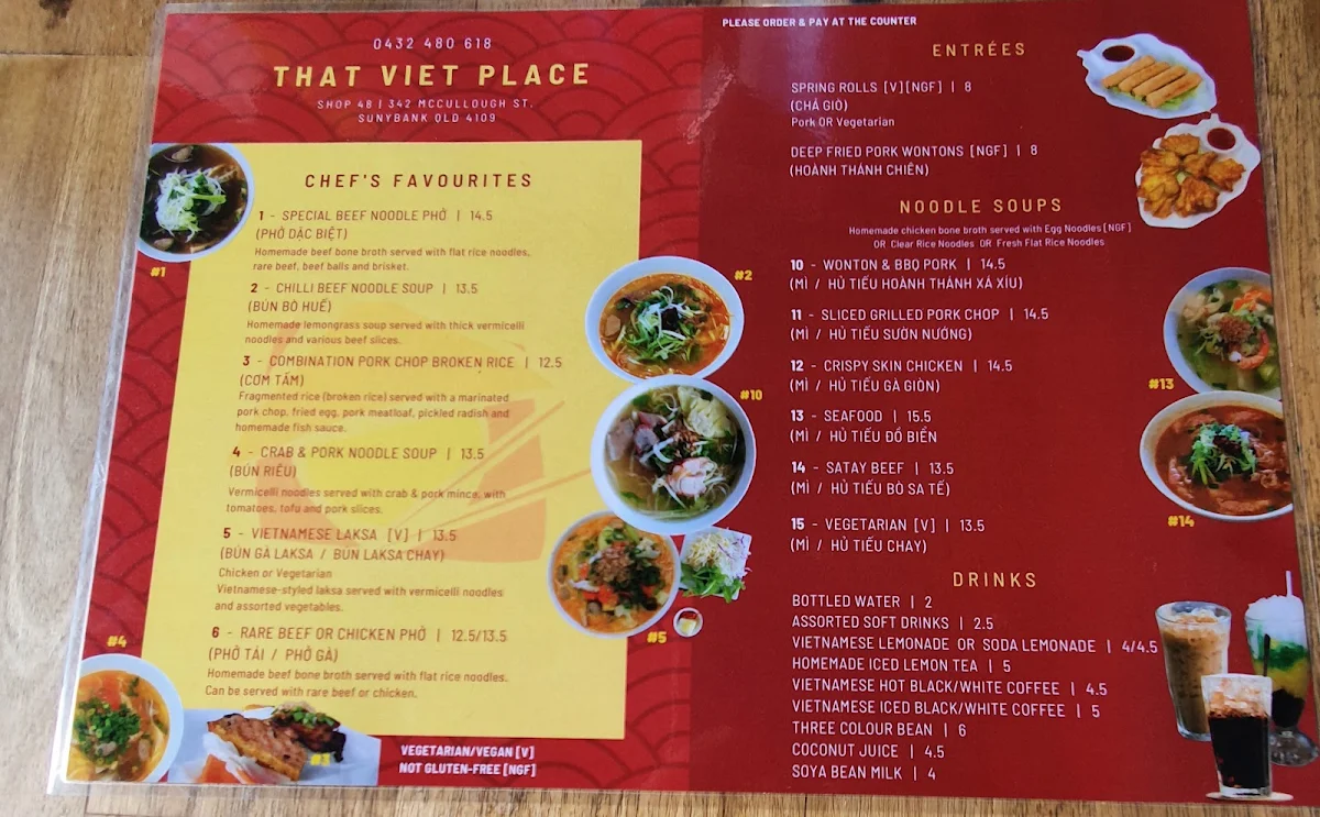 Menu, That Viet Place