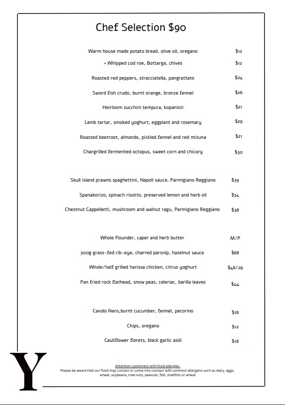 Menu, Young’s Wine Rooms