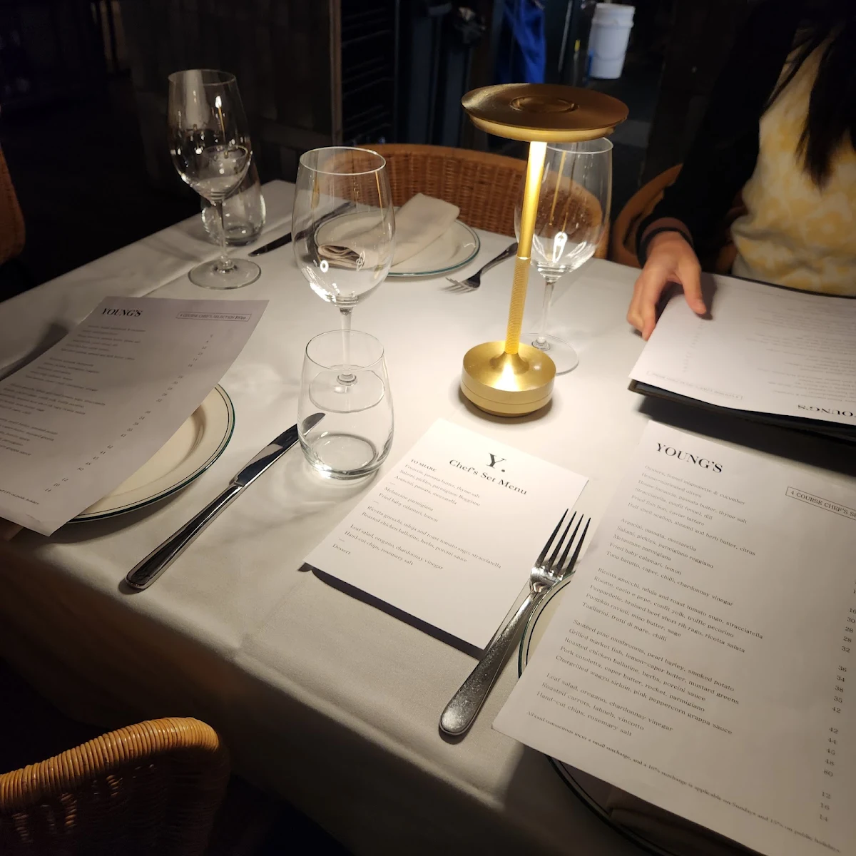 Menu, Young’s Wine Rooms