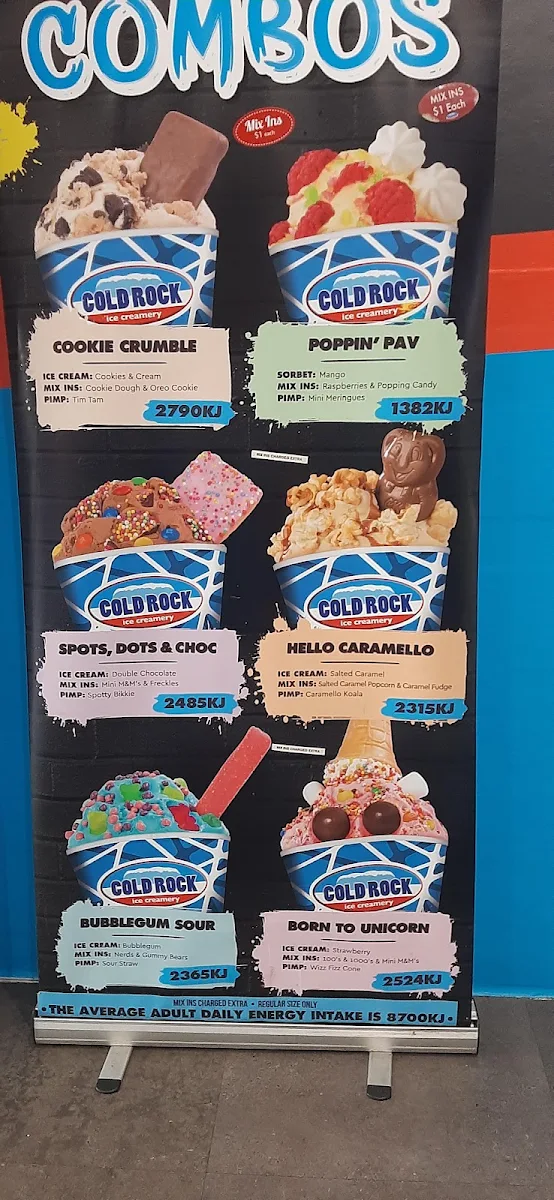 Menu, Cold Rock Ice Creamery Tamworth