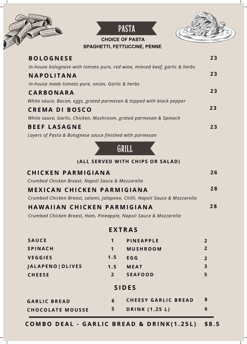 Menu, Ruby Cafe