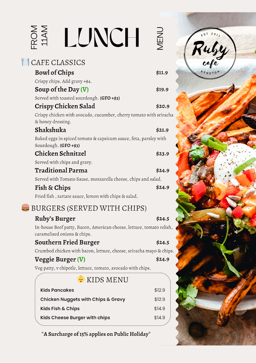 Menu, Ruby Cafe