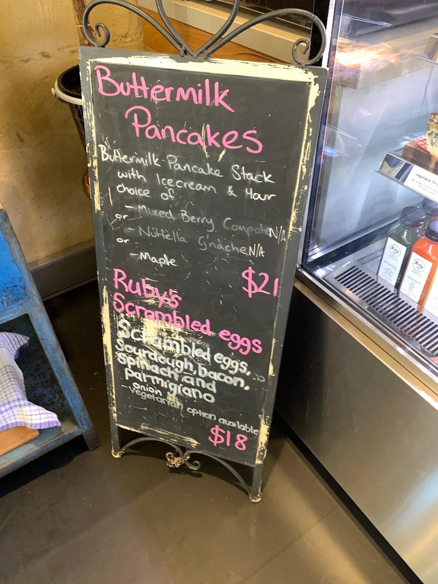 Menu, Ruby Cafe