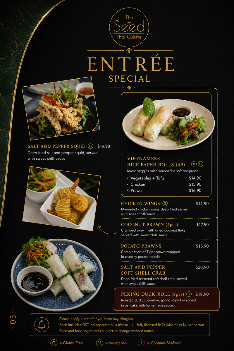 Menu, The Seed Thai