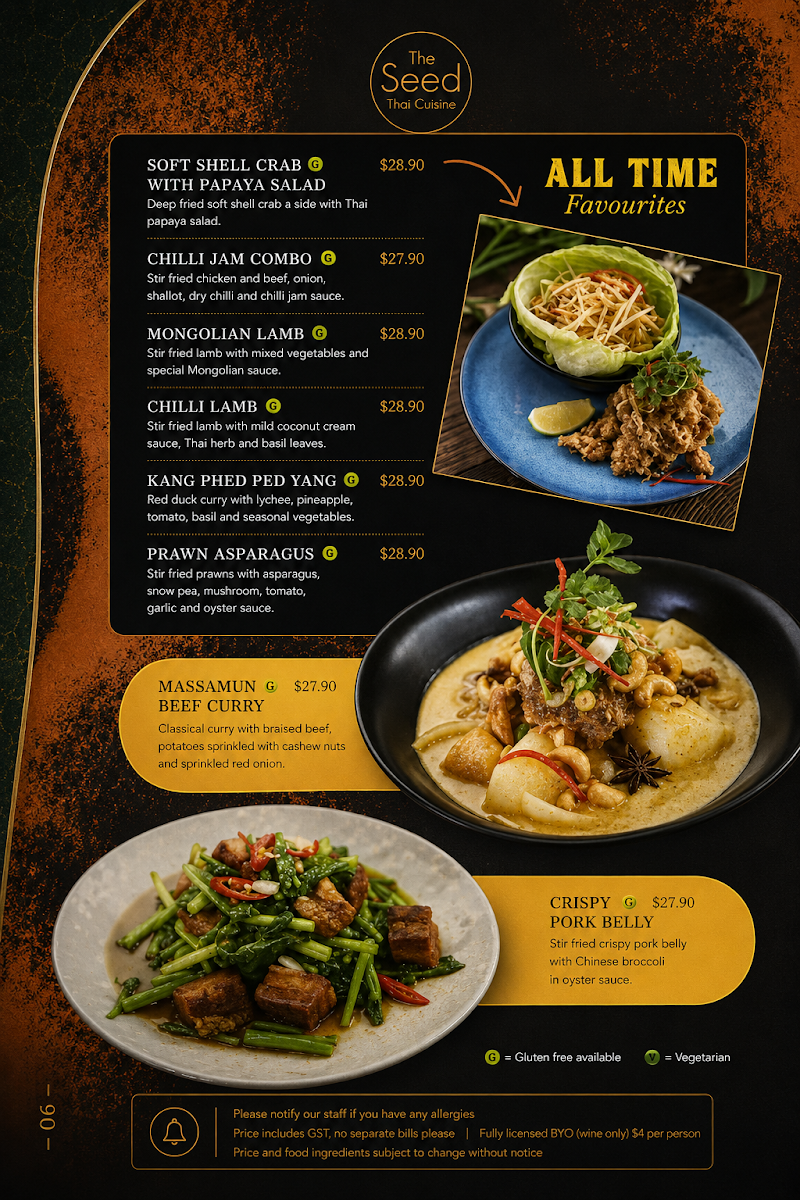Menu, The Seed Thai