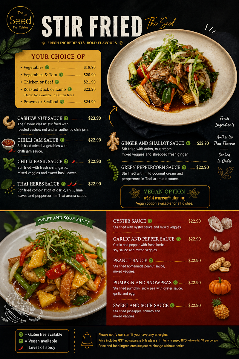 Menu, The Seed Thai