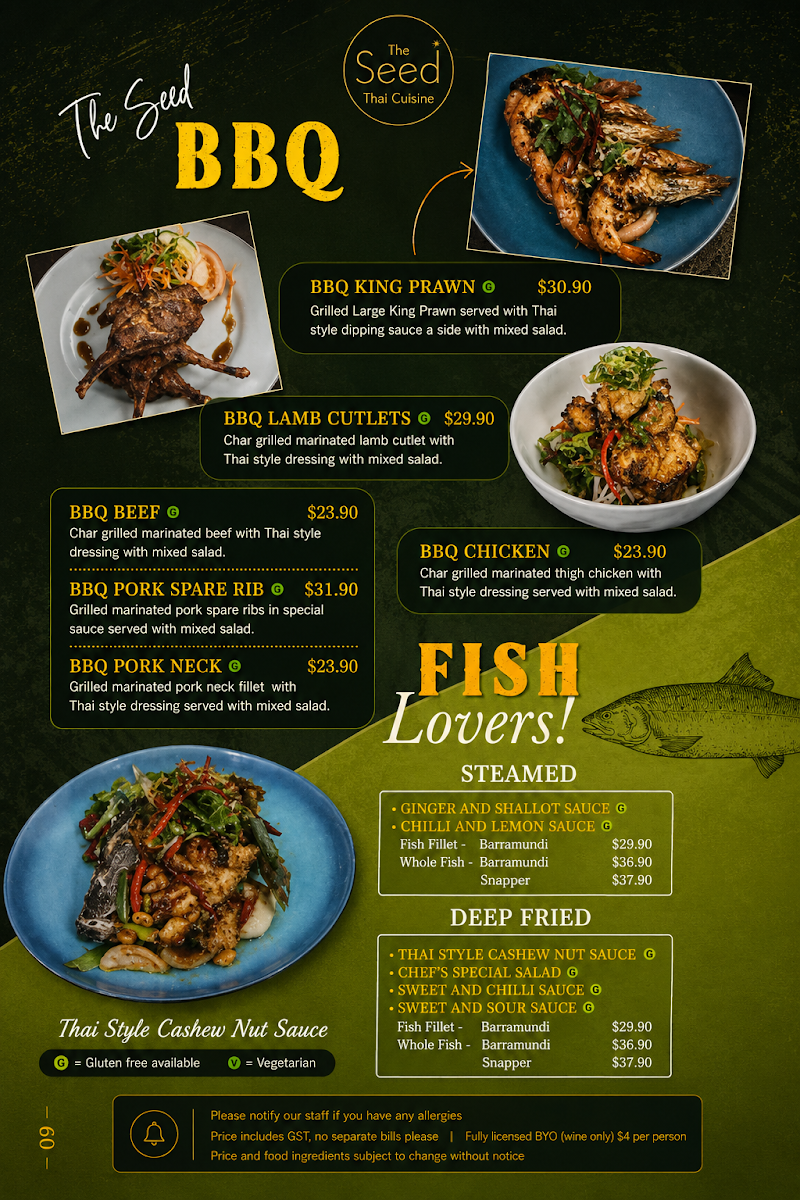 Menu, The Seed Thai