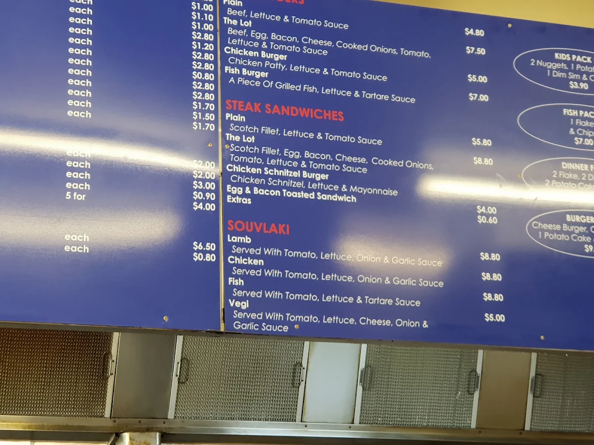 Menu, Dinah Parade Fish & Chippery