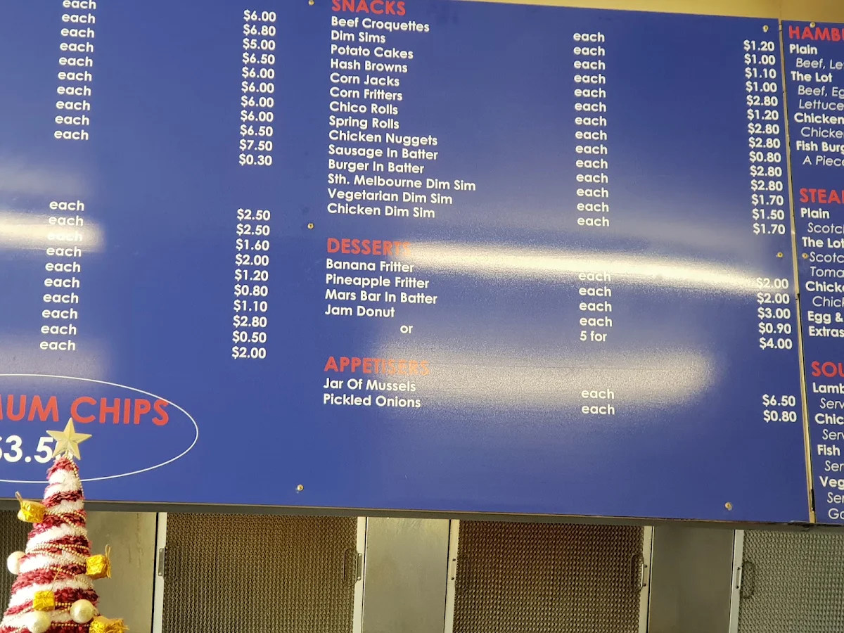 Menu, Dinah Parade Fish & Chippery
