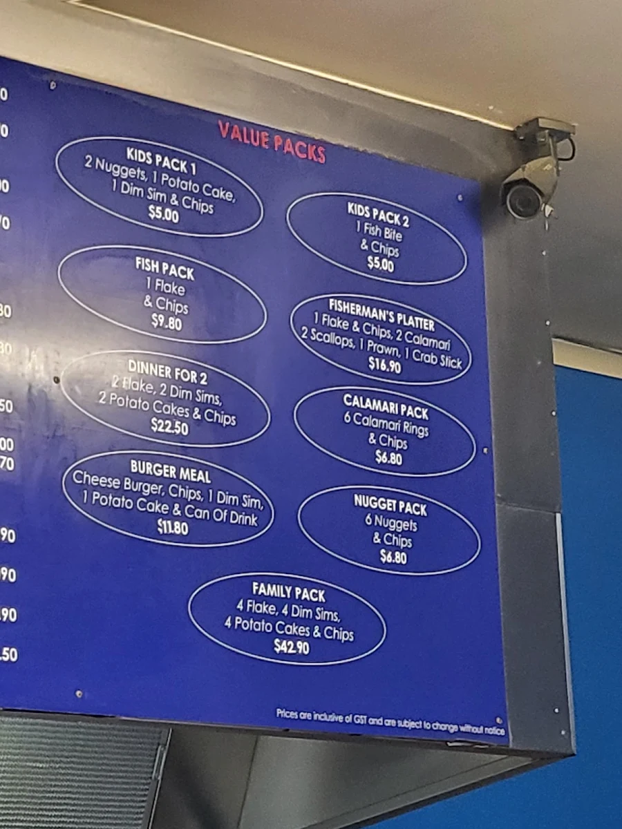 Menu, Dinah Parade Fish & Chippery
