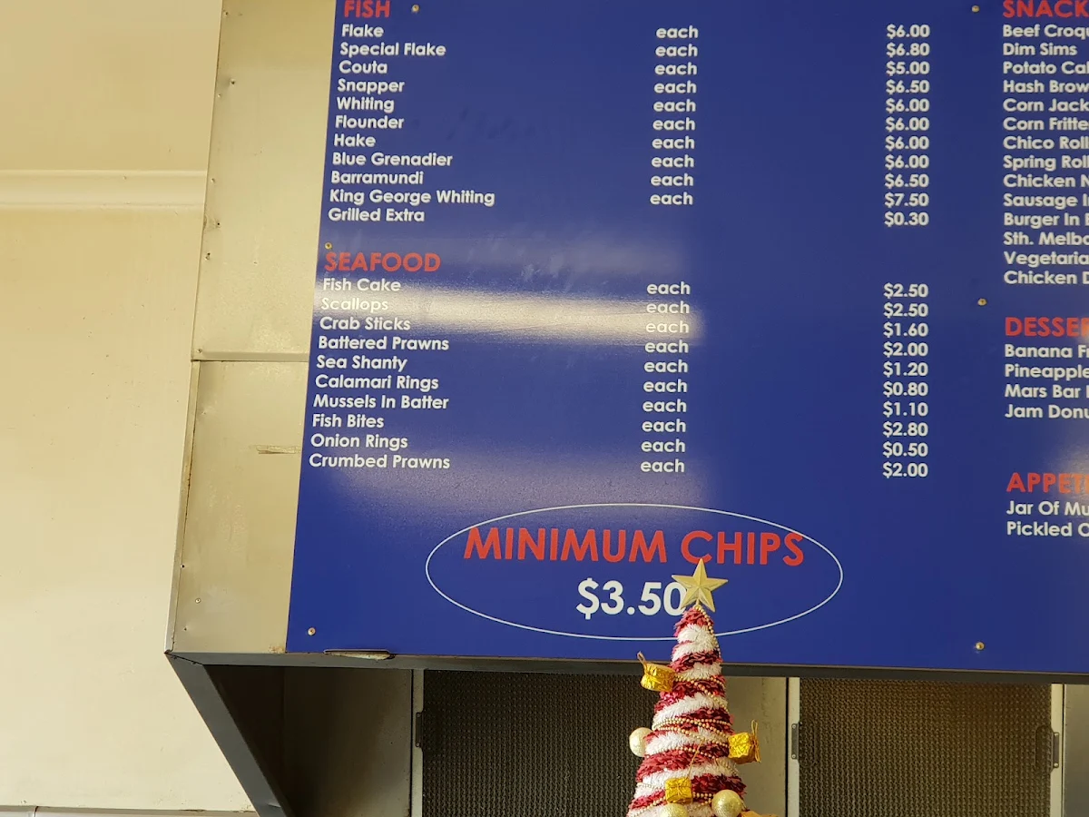 Menu, Dinah Parade Fish & Chippery