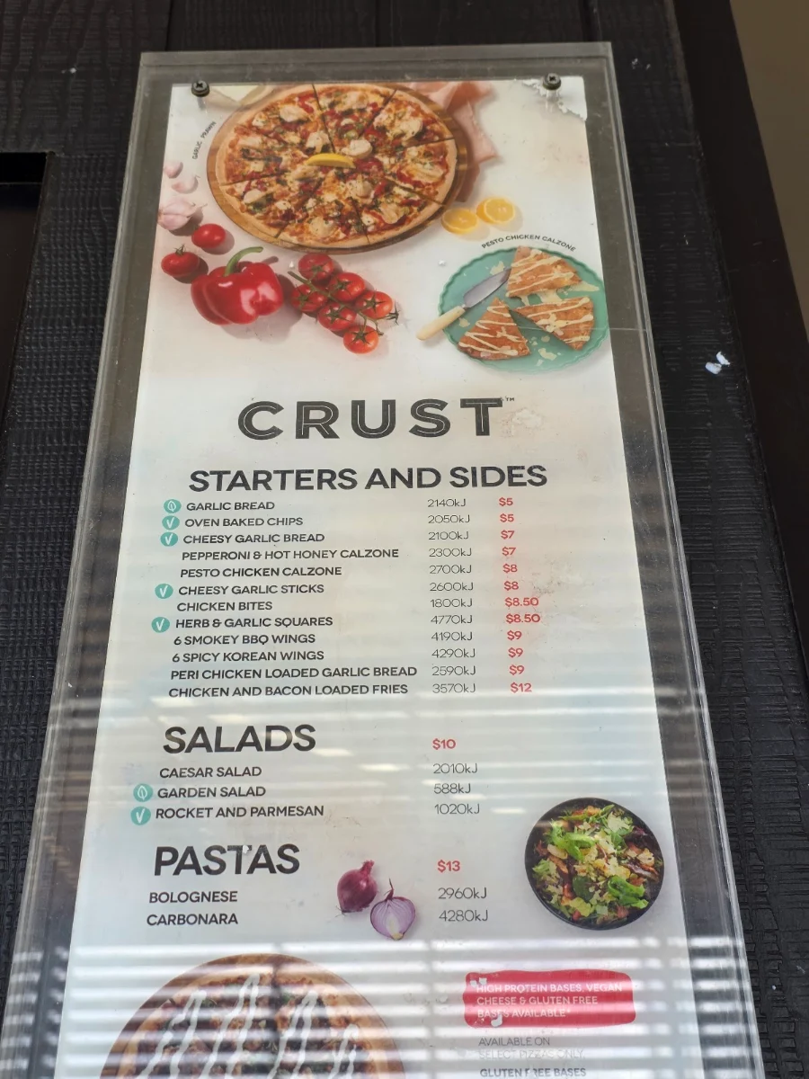Menu, Crust Pizza Port Macquarie