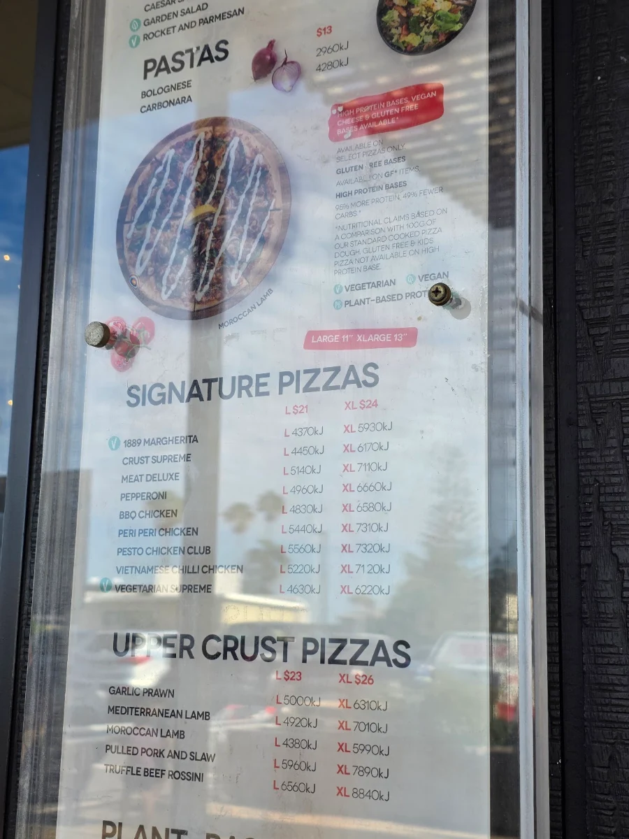 Menu, Crust Pizza Port Macquarie