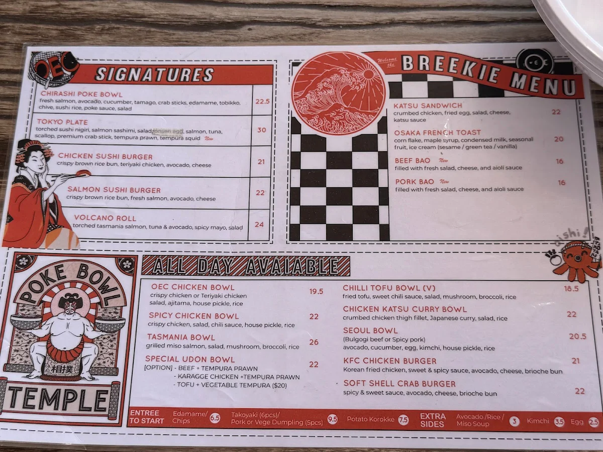 Menu, OEC Sushi