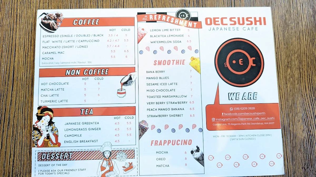 Menu, OEC Sushi