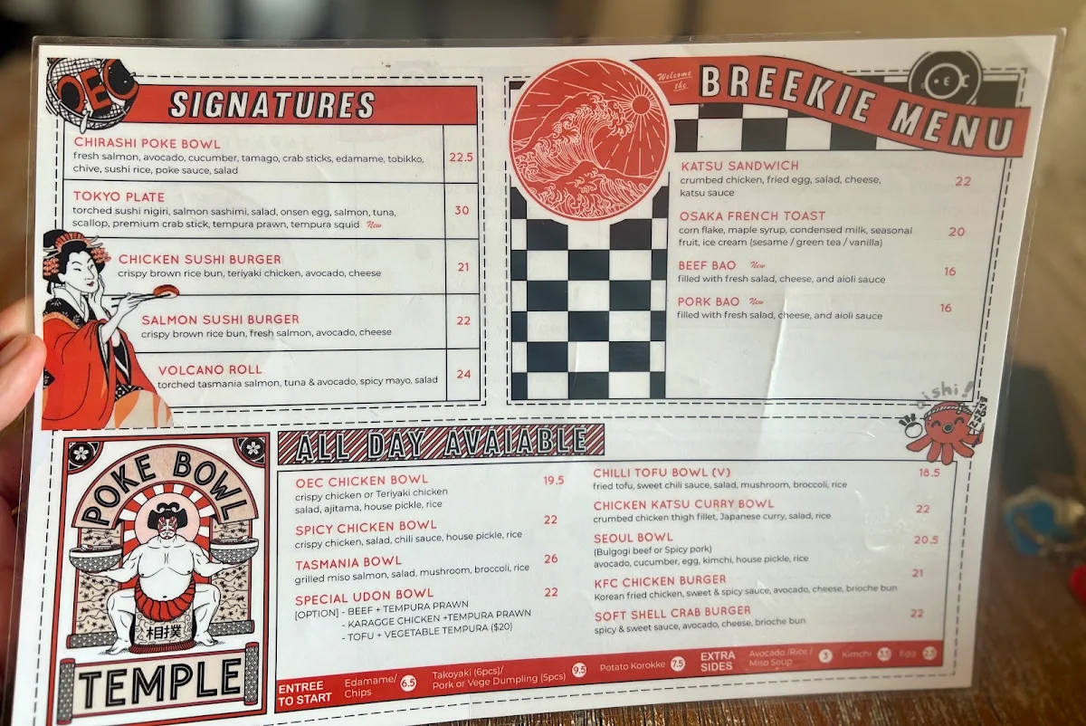 Menu, OEC Sushi