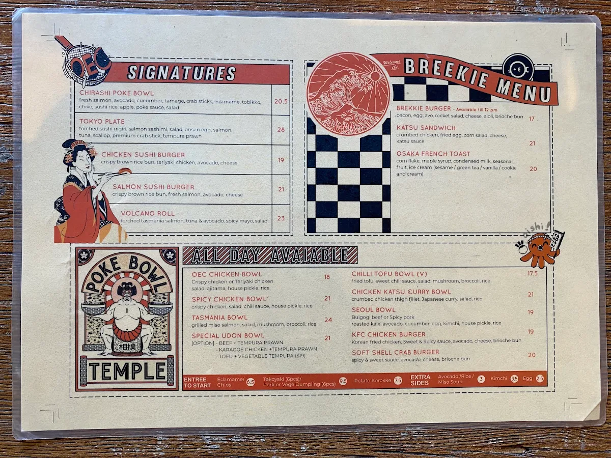 Menu, OEC Sushi