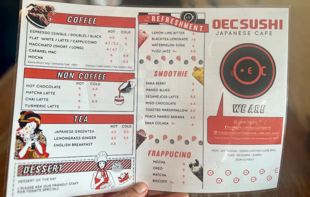 Menu, OEC Sushi