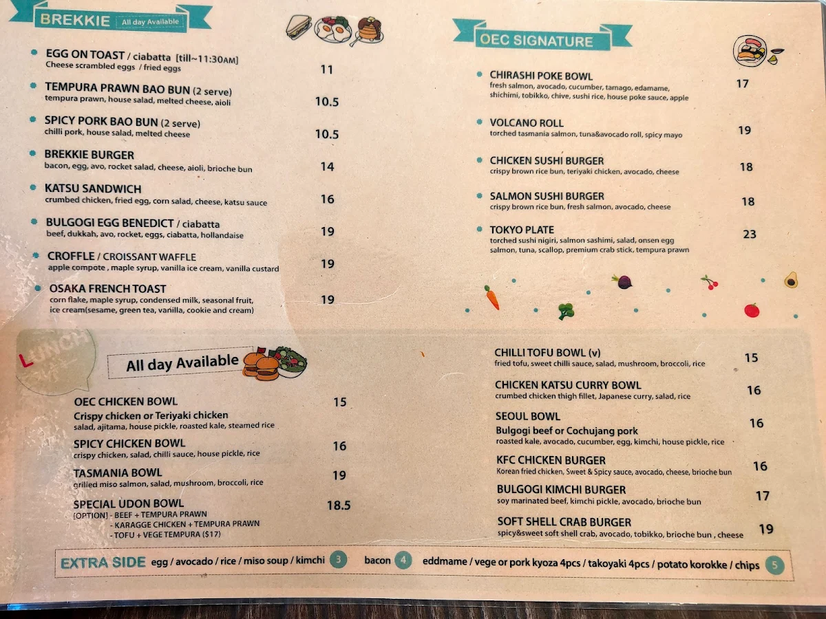 Menu, OEC Sushi