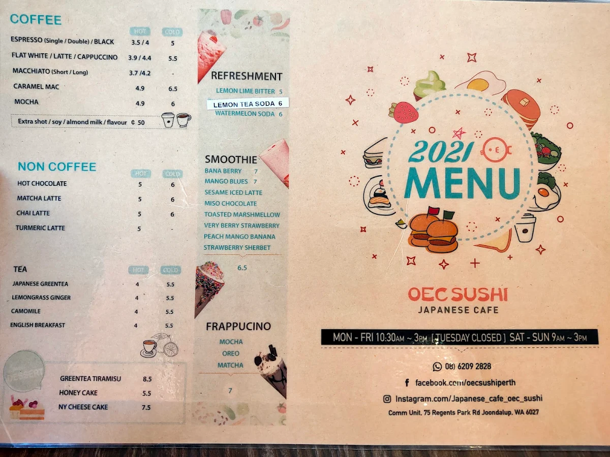 Menu, OEC Sushi