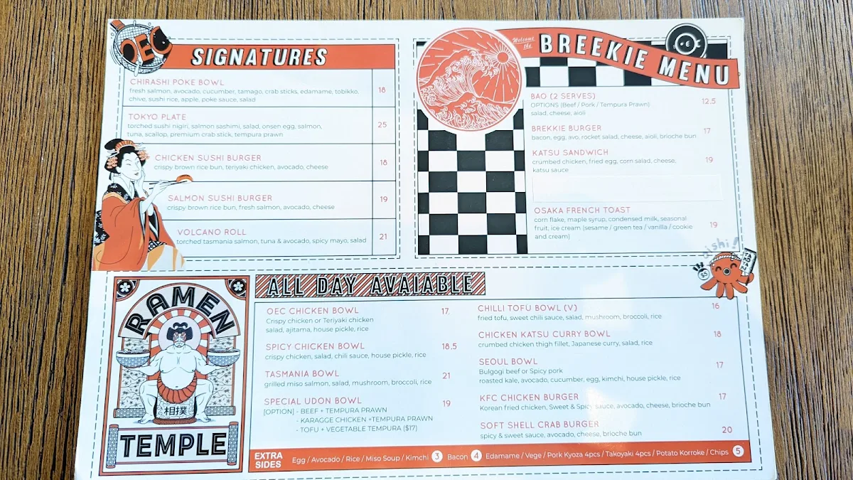 Menu, OEC Sushi