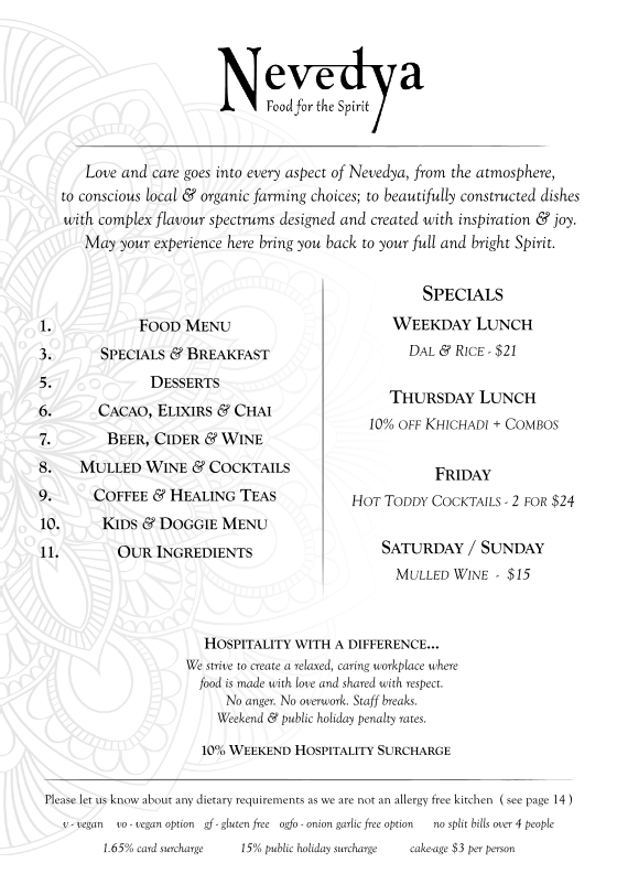 Menu, Nevedya - Masala Spice Kitchen & Tapas