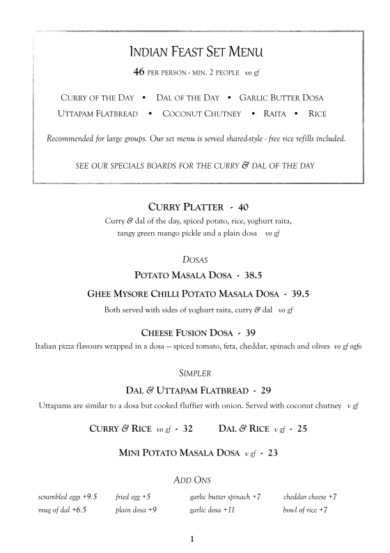 Menu, Nevedya - Masala Spice Kitchen & Tapas