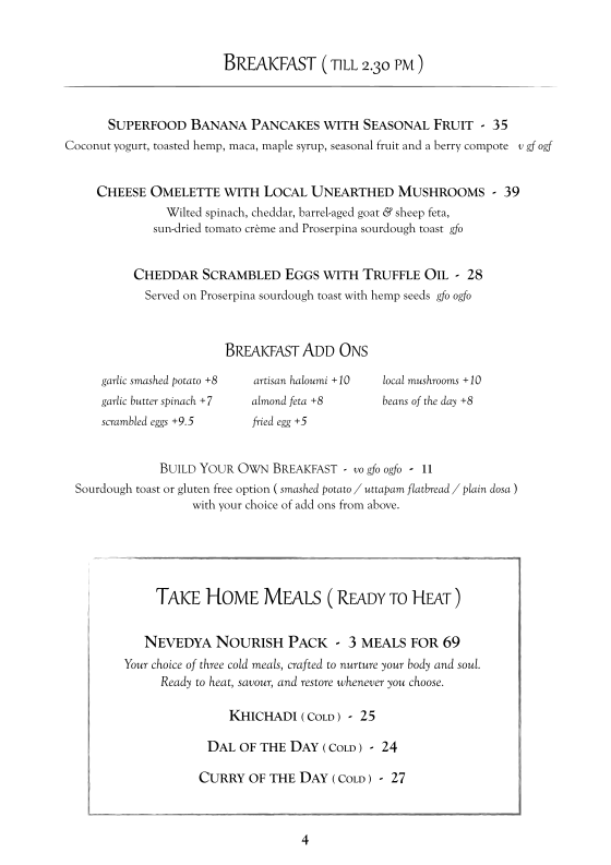 Menu, Nevedya - Masala Spice Kitchen & Tapas