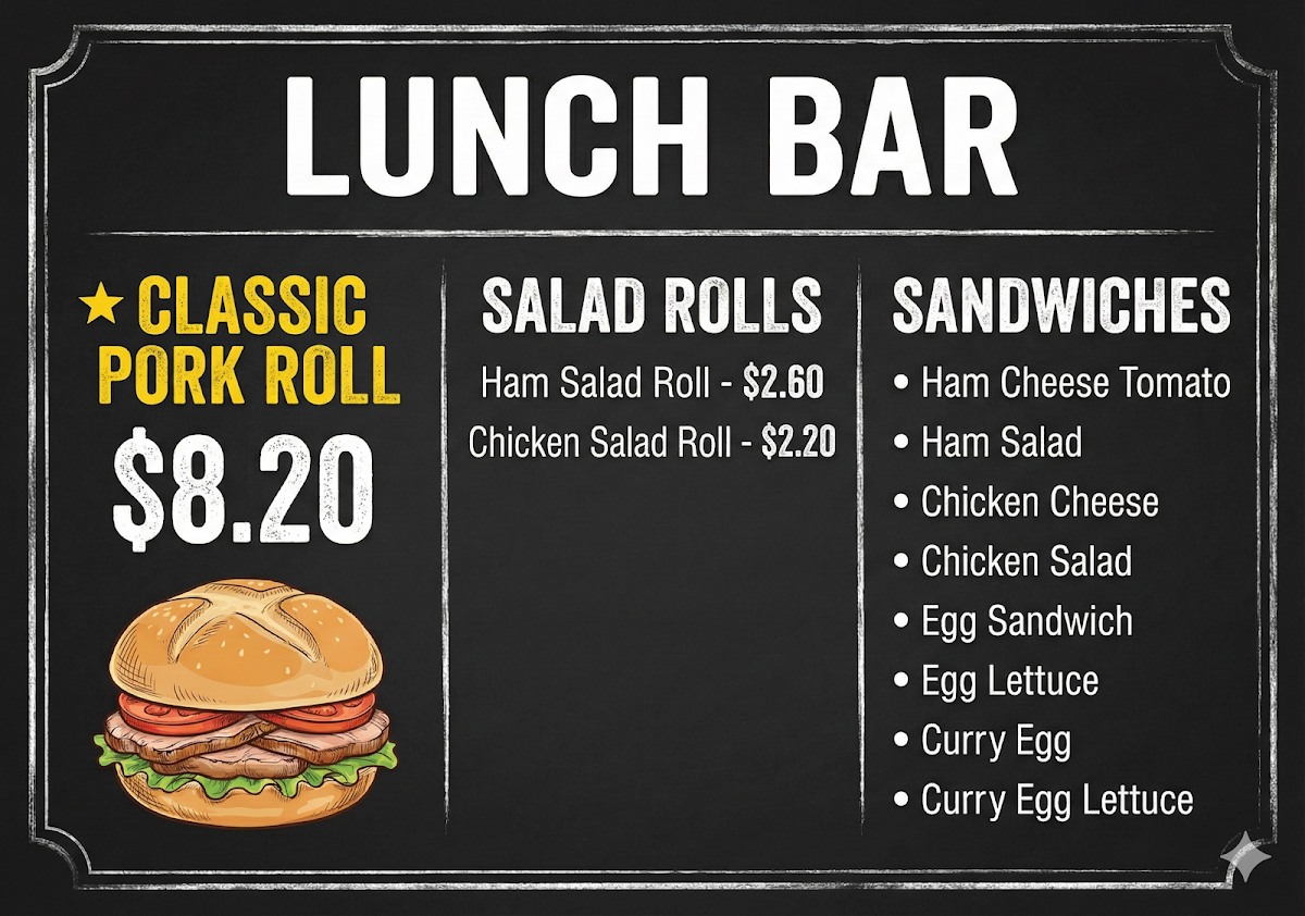 Menu, Greenbank Bakery