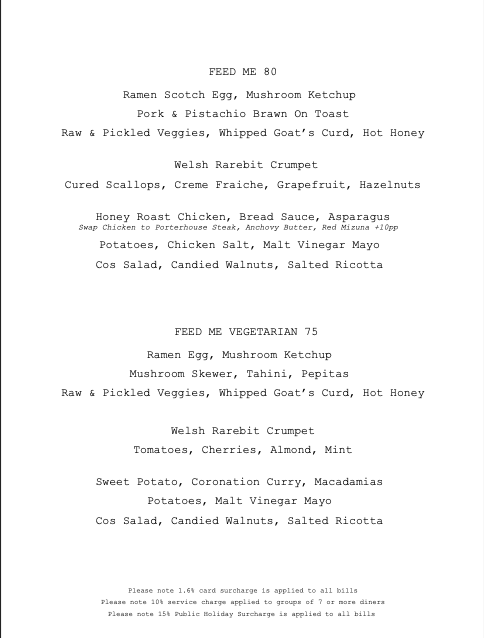 Menu, Reed House
