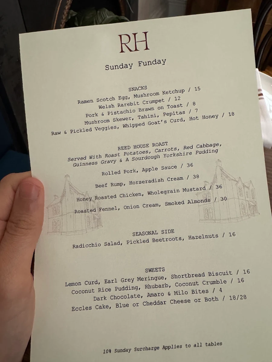 Menu, Reed House