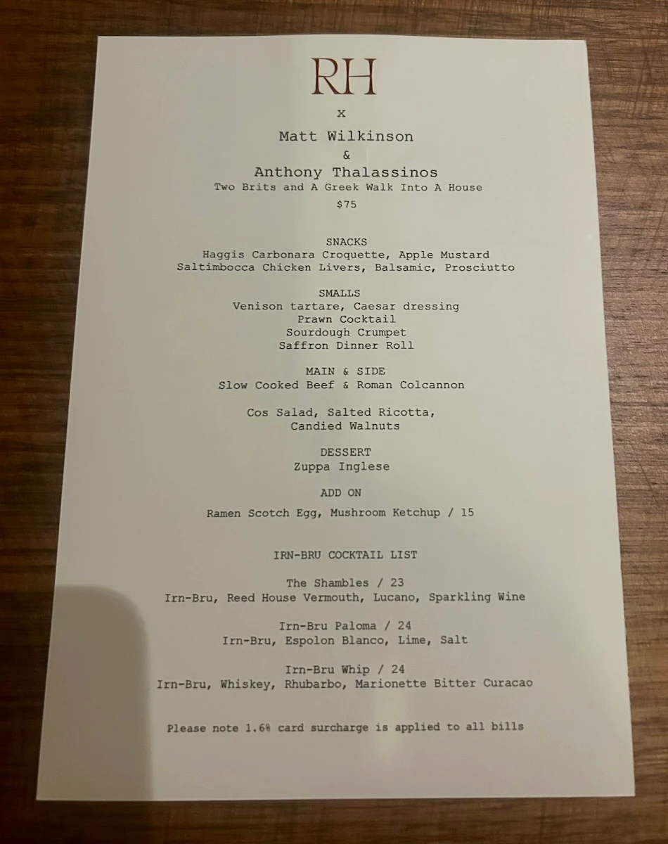 Menu, Reed House