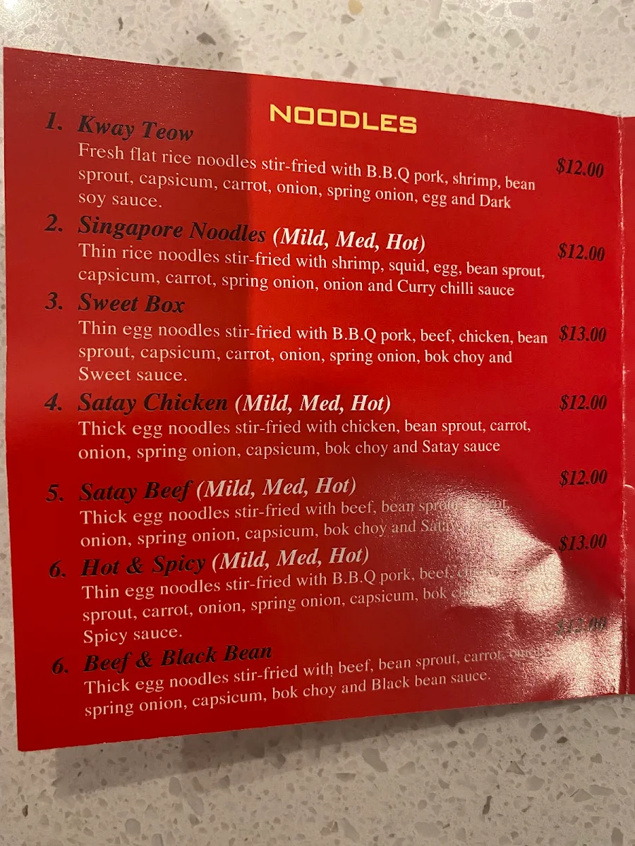 Menu, Delahey Noodle Bar