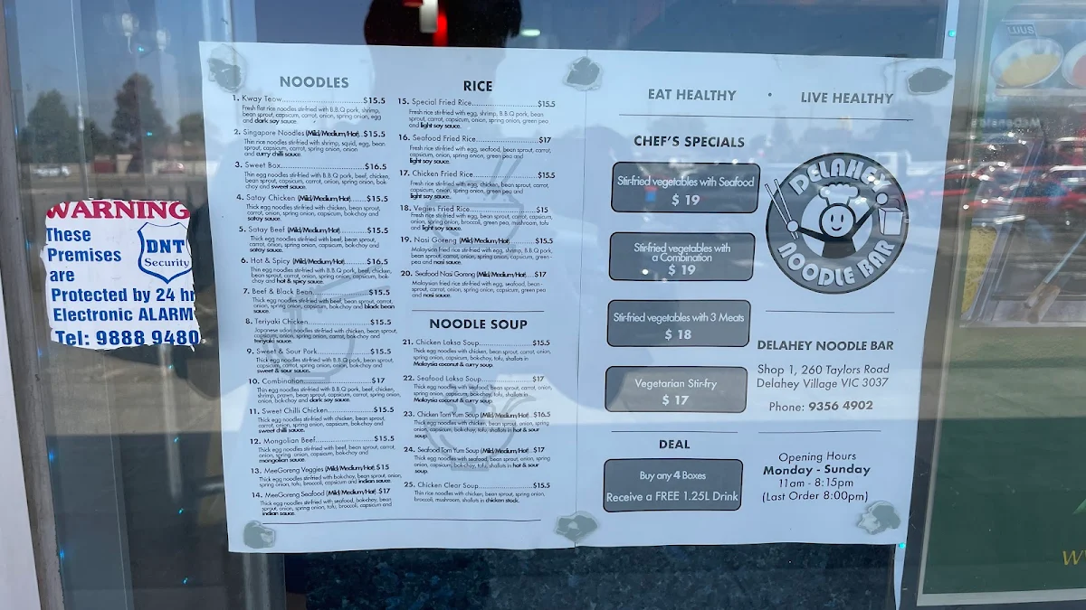 Menu, Delahey Noodle Bar