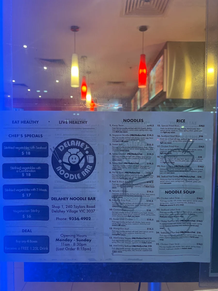 Menu, Delahey Noodle Bar