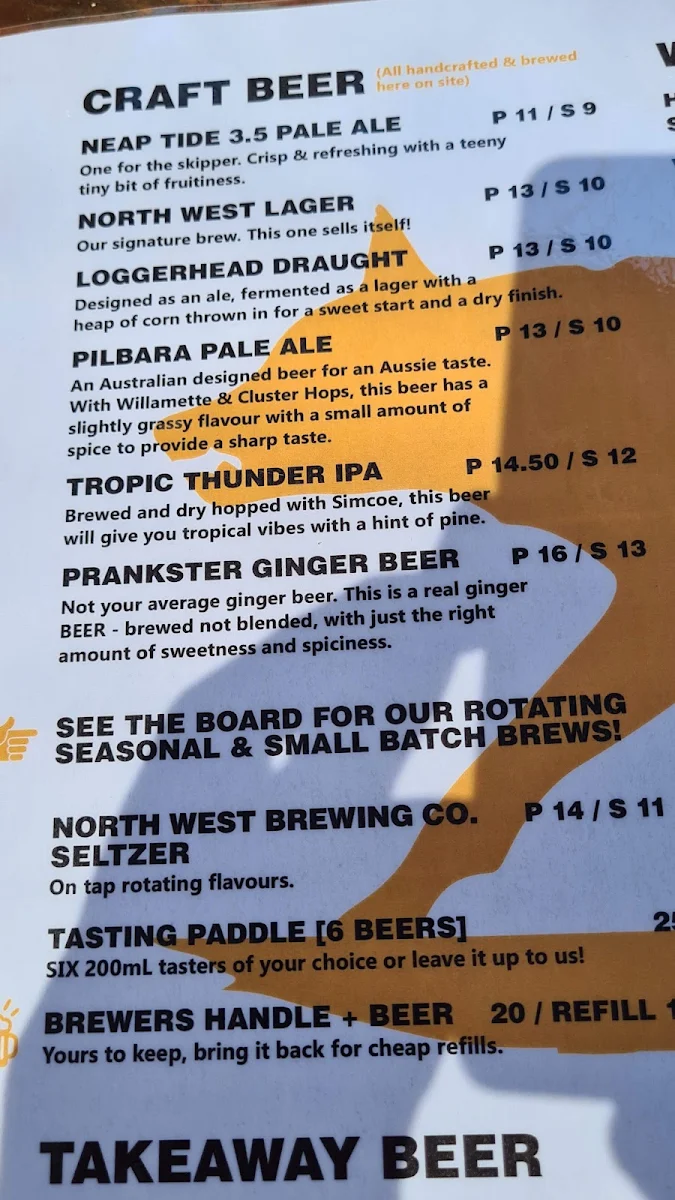 Menu, North West Brewing Company