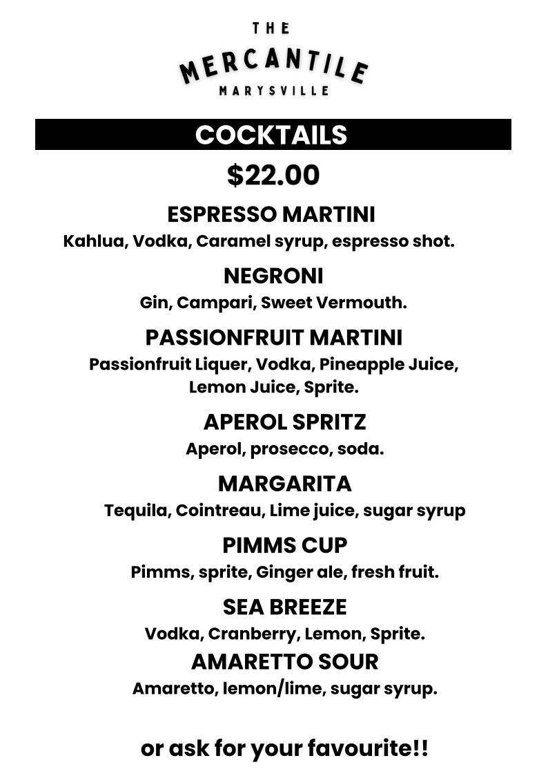 Menu, The Mercantile Marysville