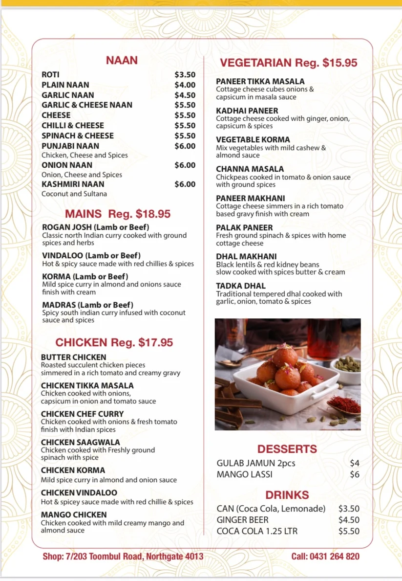 Menu, Northgate flavour express
