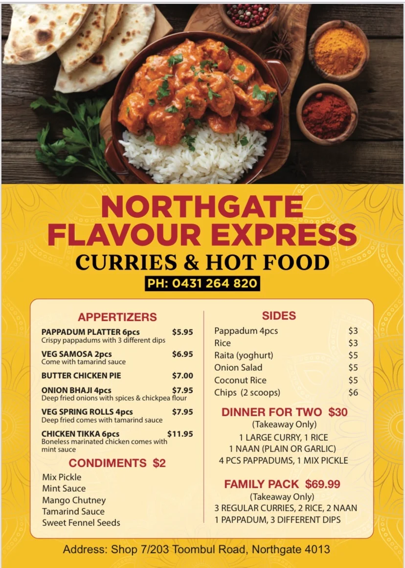 Menu, Northgate flavour express