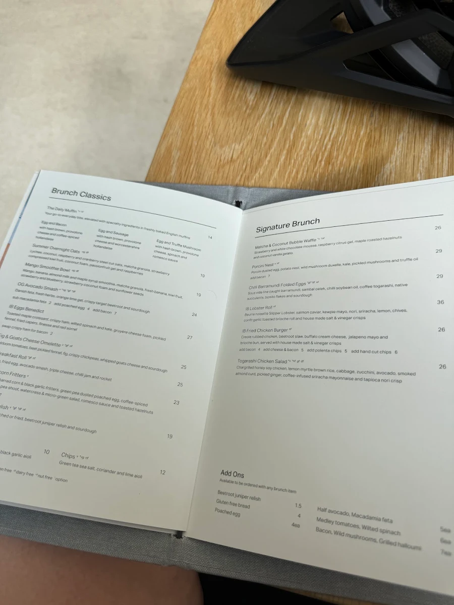 Menu, Industry Beans Newstead