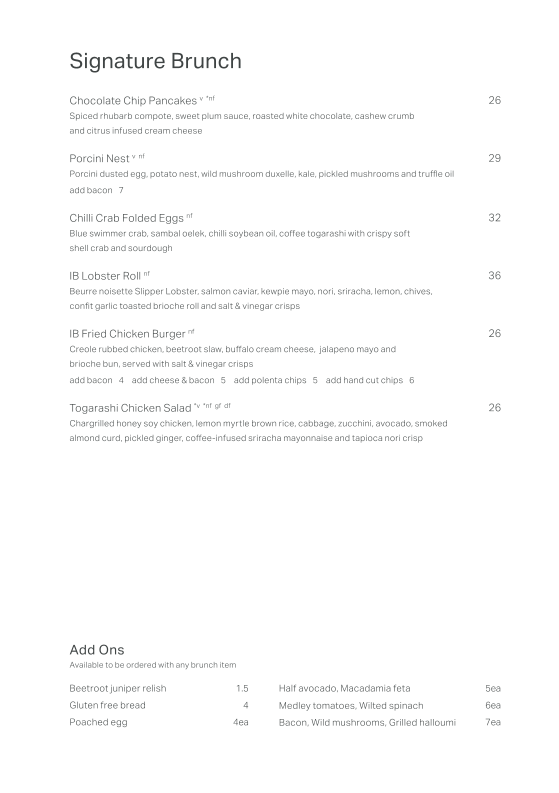 Menu, Industry Beans Newstead