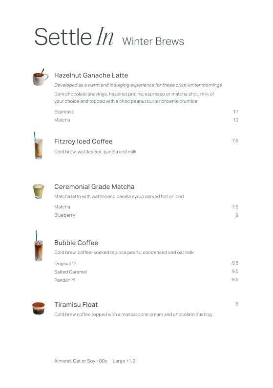 Menu, Industry Beans Newstead