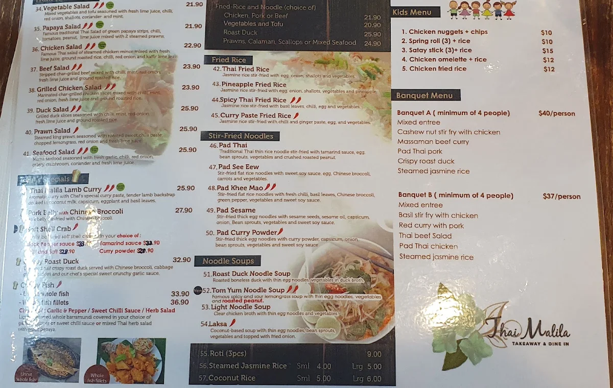 Menu, Thai Malila Oxley