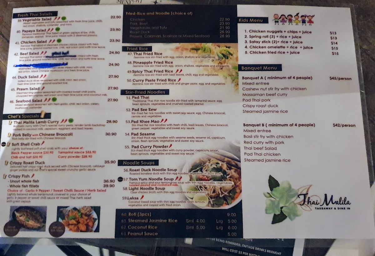 Menu, Thai Malila Oxley