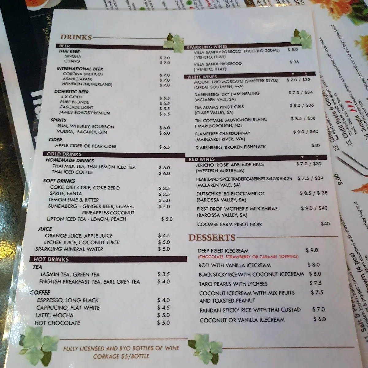 Menu, Thai Malila Oxley