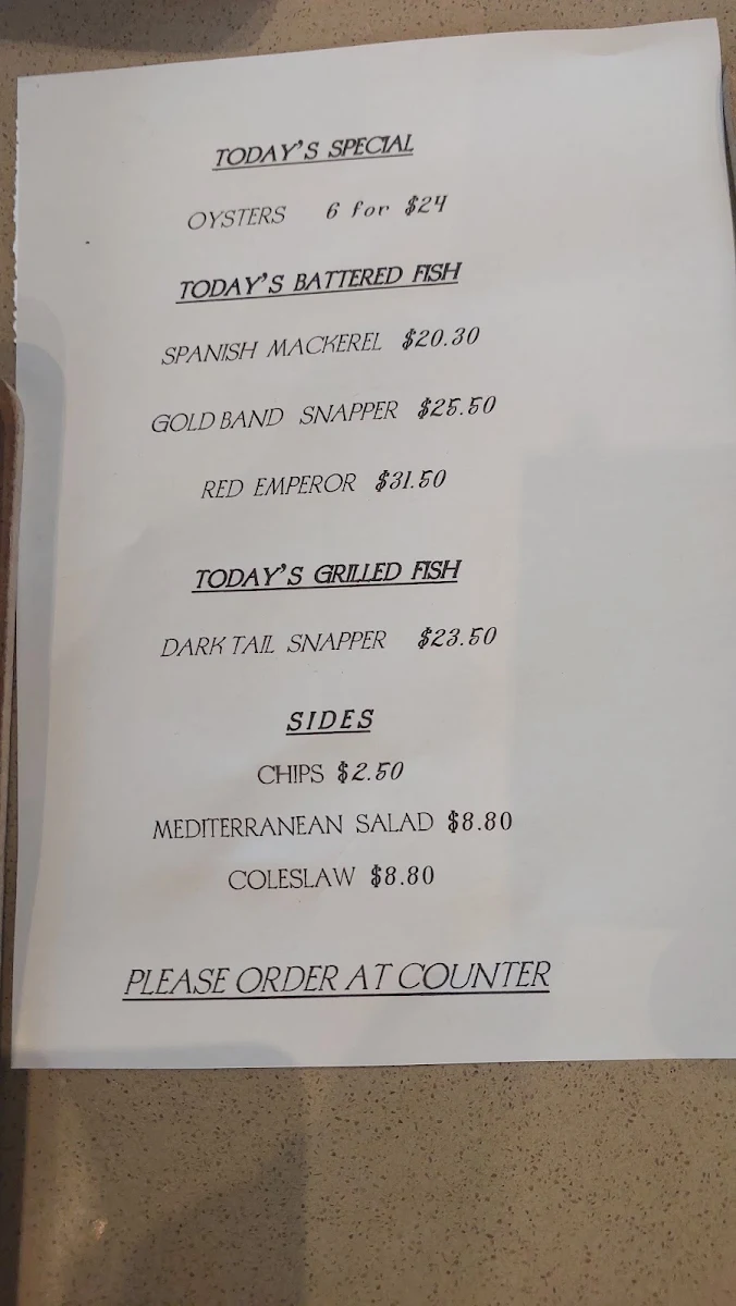 Menu, Rusty Old Boat Fish & Chips