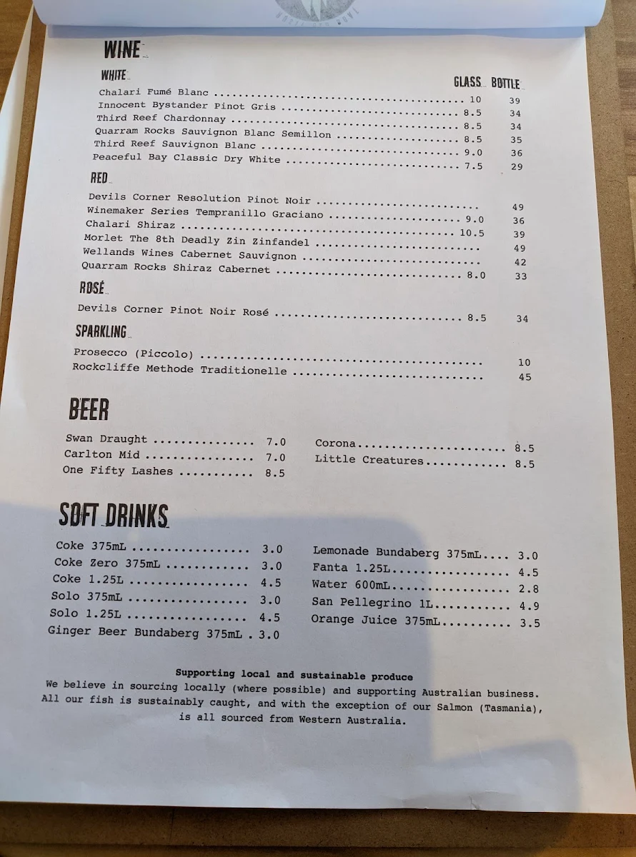Menu, Rusty Old Boat Fish & Chips