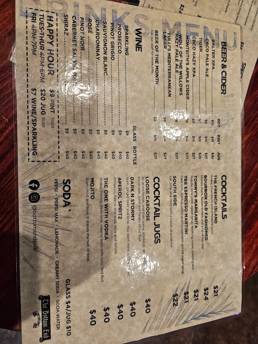 Menu, The Bottom End